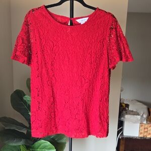 Liz Claiborne Vibrant Red Lace Blouse